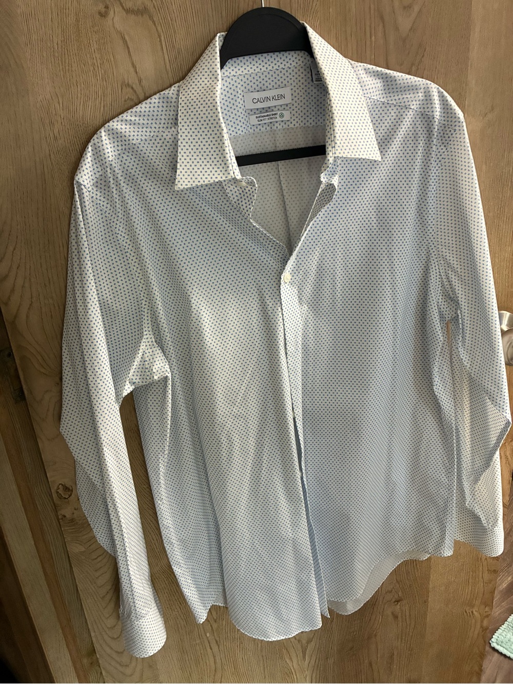 Calvin Klein Men’s White Dress Shirt with Micro Dot Print